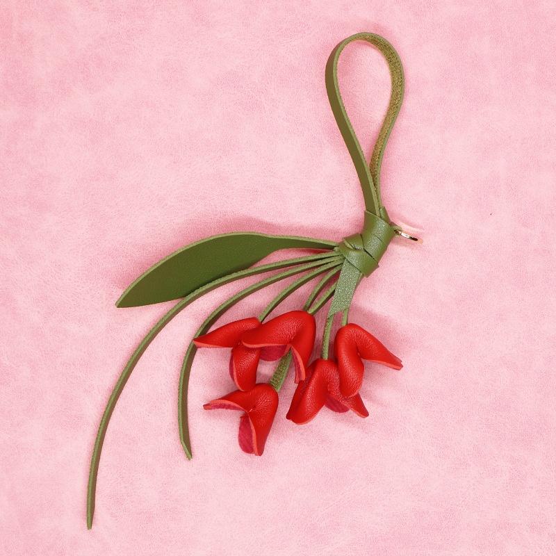 Fashion PU Leather Simulation Osmanthus Keychain Bag Pendant Decoration Artificial Flower Backpack Hanging Ornaments Gifts