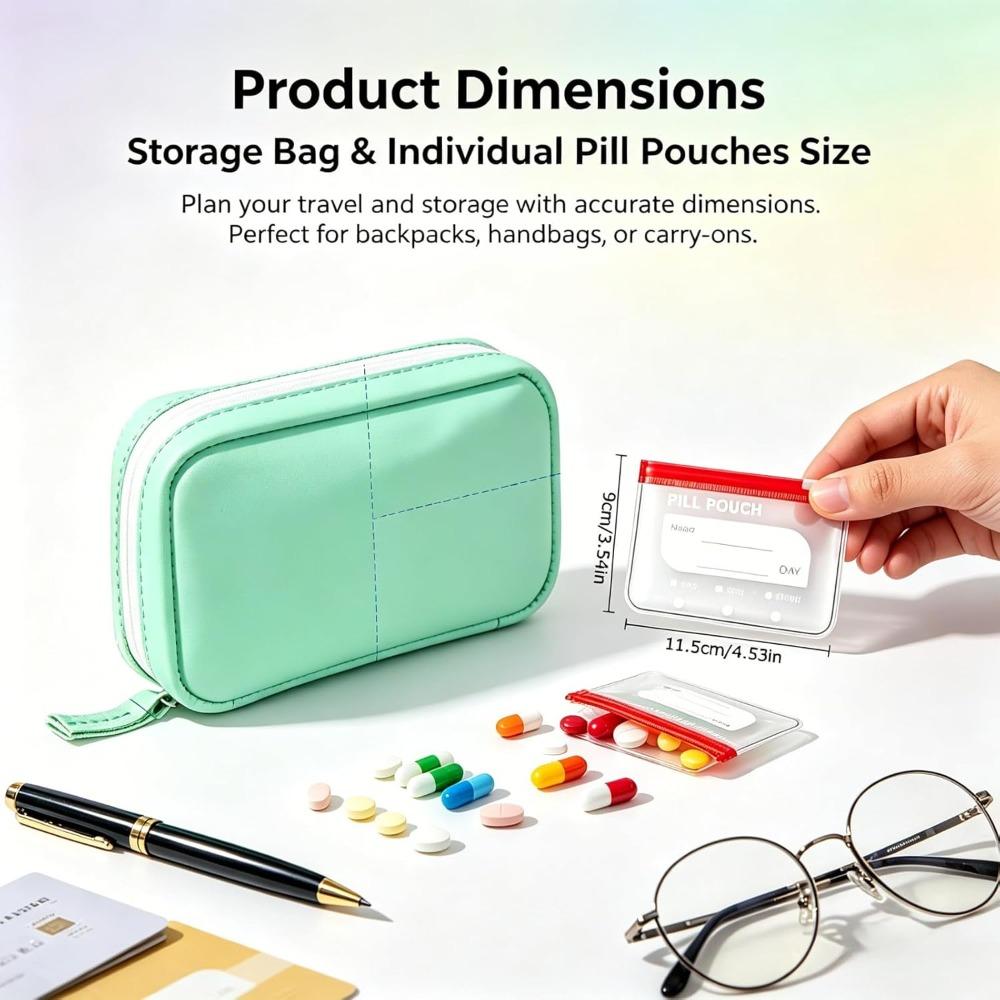 Waterproof Pill Bag Set, 14 Coded Detachable Pill Organizer Pouches, Travel Medication Organizer, Portable Travel Pill Storage Bag, for Daily Use