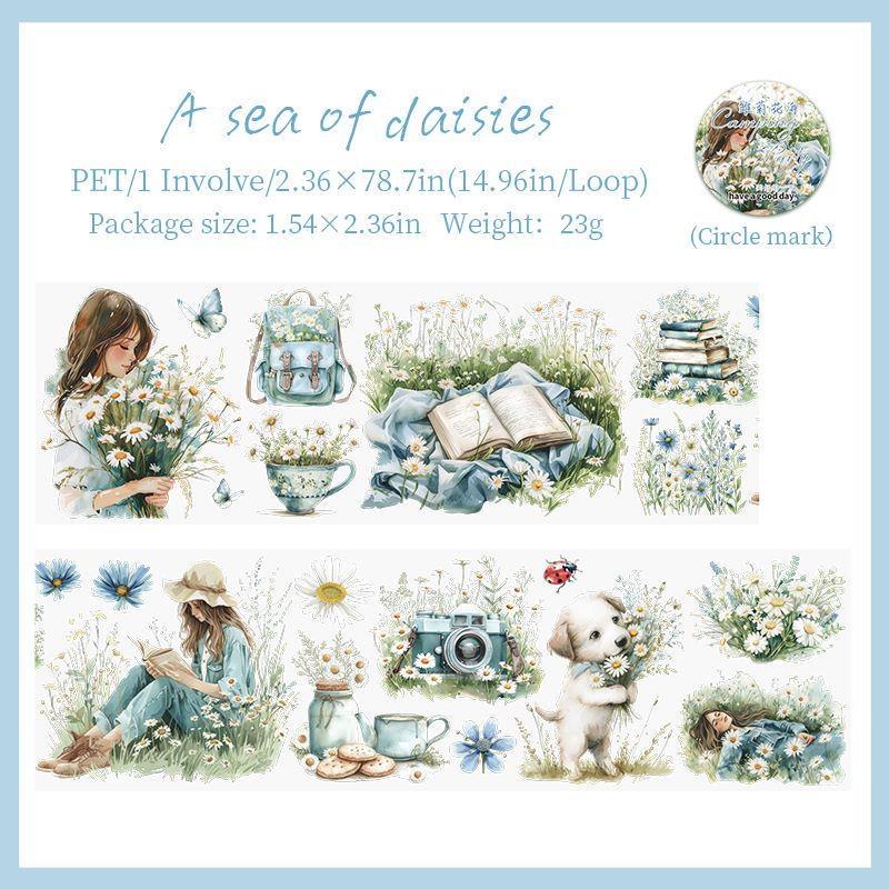 

Новинка, 1 рулон, винтажная лента для украшения темы путешествия, кемпинга, ПЭТ, 6 стилей, журнал «сделай сам», принадлежности для скрапбукинга, принадлежности для ведения журналов 3. Daisy Sea