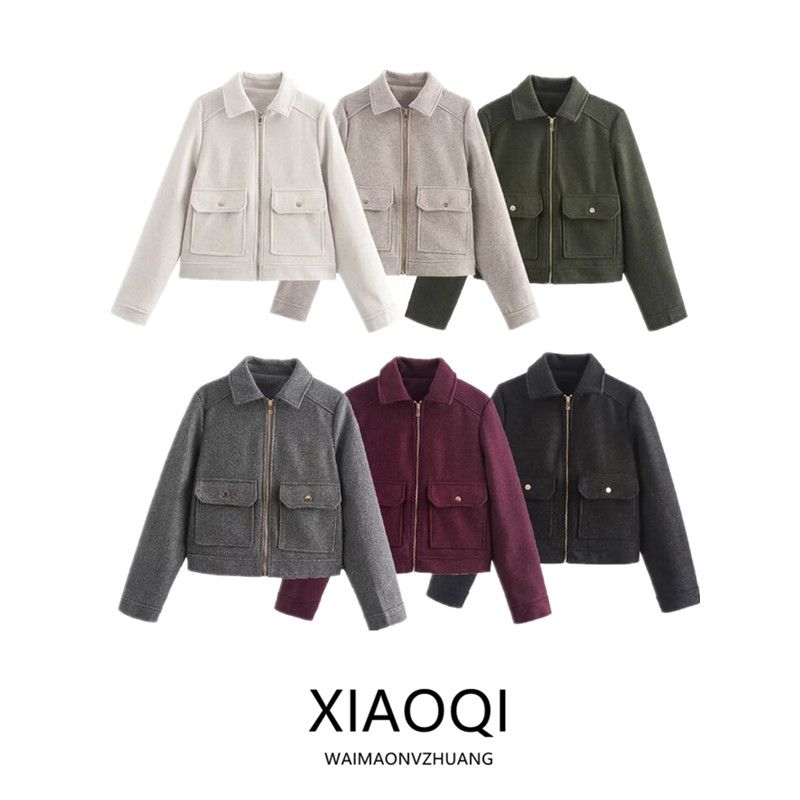 Fashion Style 2024 Fall and Winter New Arrival Women's Clothing Loose Easiest for Match Slimming Long Sleeves Soft Woolen with Pocket Zipper Outwear