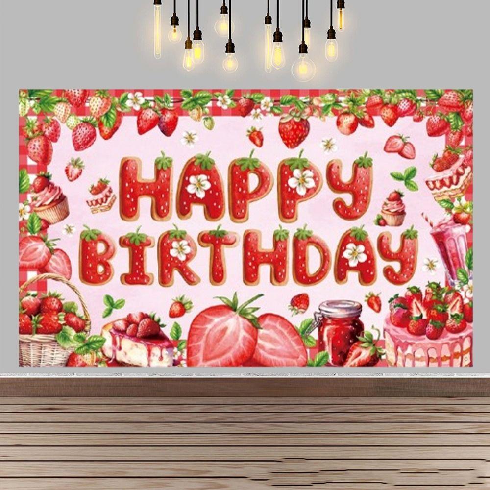 Red Strawberry Party Background Polyester Poster Photo Props  Photo Booth