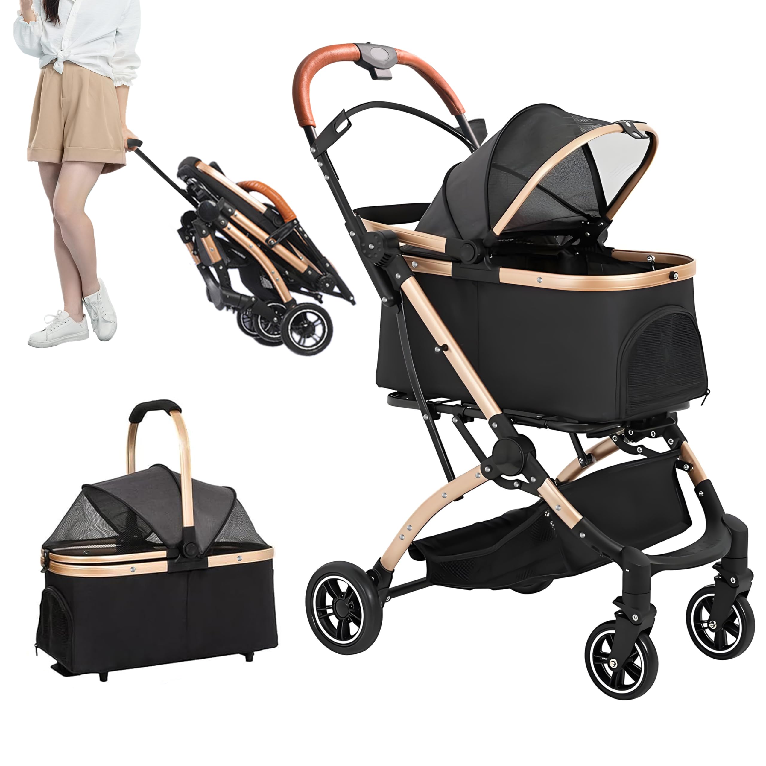 

Тележка для перевозки домашних животных Ojisofu для небольших собак, отдельно стоящая, с передним колесом, с задним колесом, складная, для маленьких и средних собак, для кошек, удобная для 4 грузовых мест, удобная для собак хаки