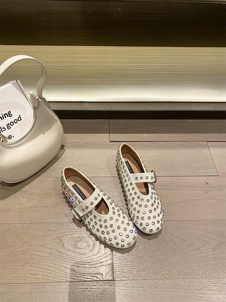 Fashion Rhinestone Retro Flat Mary Jane Shoes Female Moccasins 2025 Spring Soft Bottom Granny Shoes Tide
