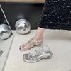 2025 new models, fashionable and sexy versatile Roman style rhinestone thick heel sandals square head thin heel women's shoes