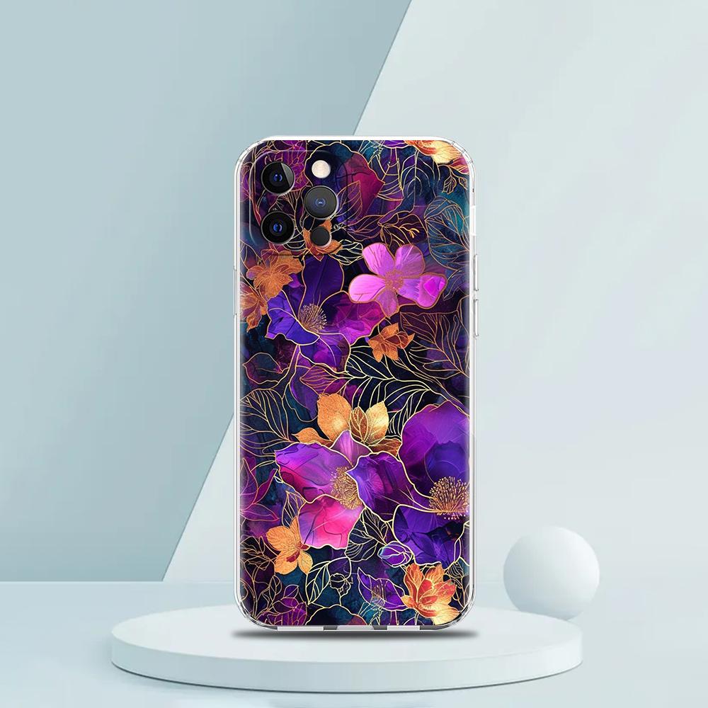 Colorful Flower Soft Transparent Phone Case Cover for iPhone 16 15 14 13 12 11 Pro Max XR 8 7 Plus XS Max Shockproof Shell Capas