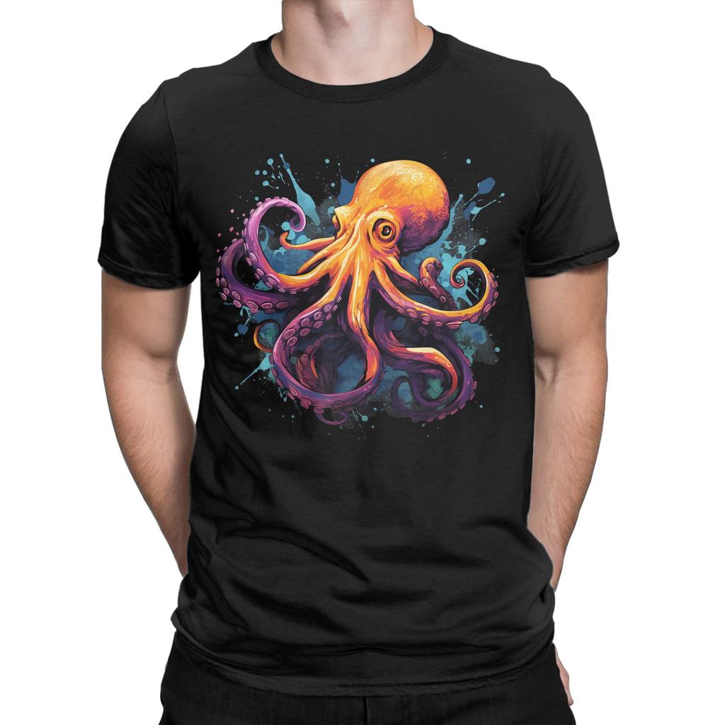 Cool Octopus On Colorful Painted Octopus Cotton T Shirt For Men Summer  Streetwear TShirts O Neck Hippie Tee Shirt Pattern Tops
