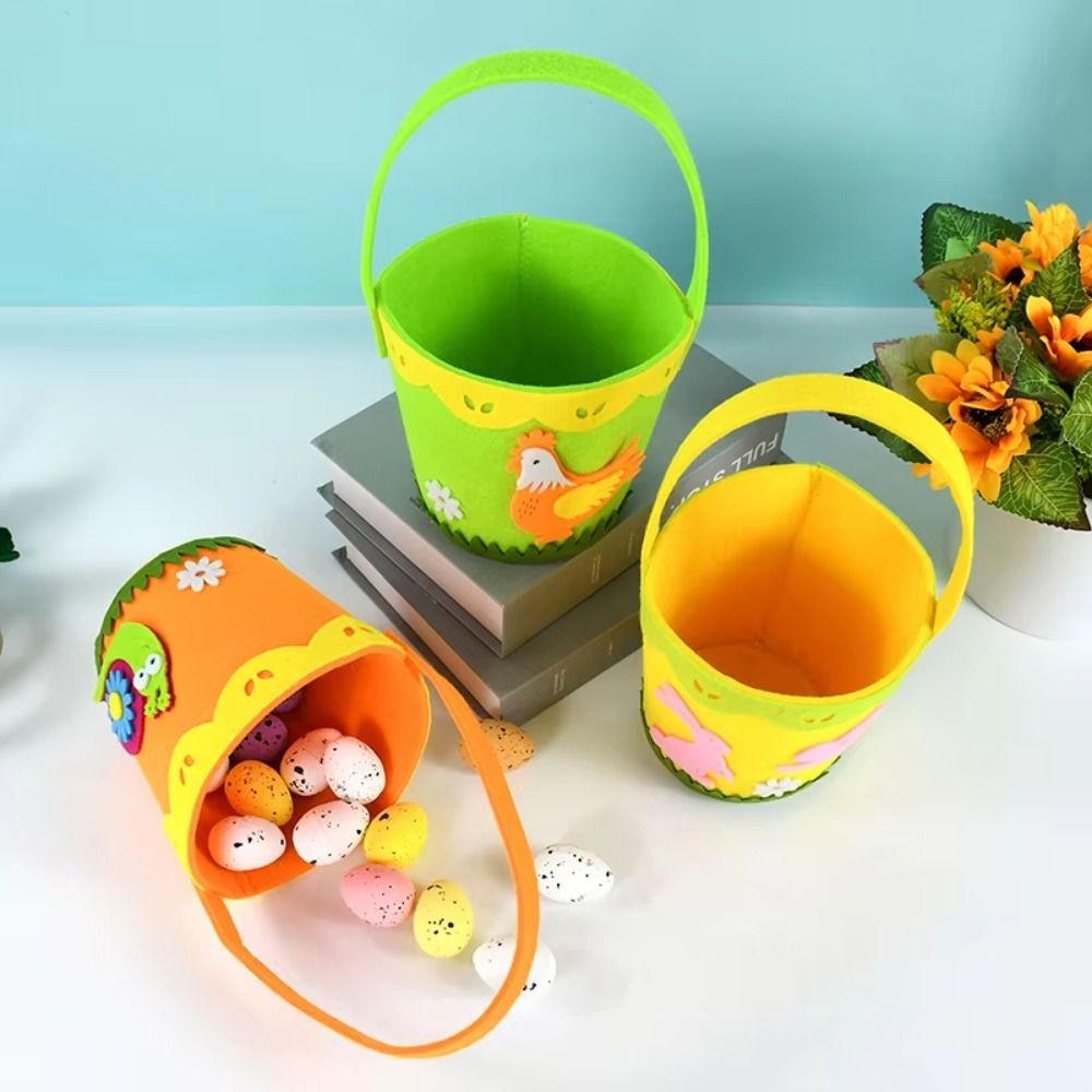 Cartoon Easter Felt Basket Colorful Soft Chicken Tote Bag Rabbit Snail Chicken Pattern with Handle Rabbit Egg Basket Easter Egg