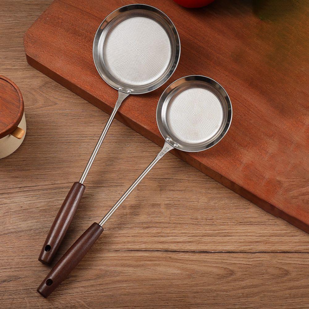 Fine Mesh 304 Stainless Steel Strainer Wooden Handle Dumpling Strainer Skimmer Spoon  Household Use