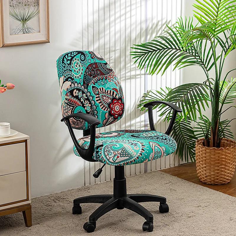 Stretch Printed Office Computer 2Pcs/set  Chair Covers Removable Washable Chair Protector(Seat Cover + Backrest Cover)