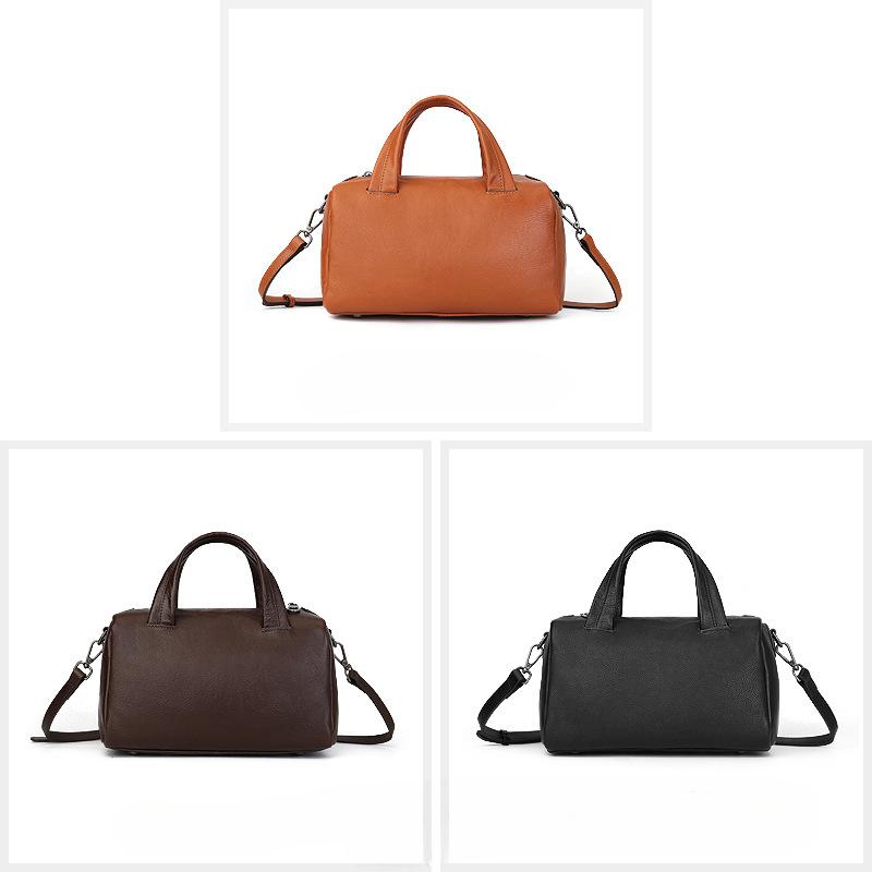 Genuine Leather Boston Bag European  Retro Hand-held Crossbody Pillow Bag