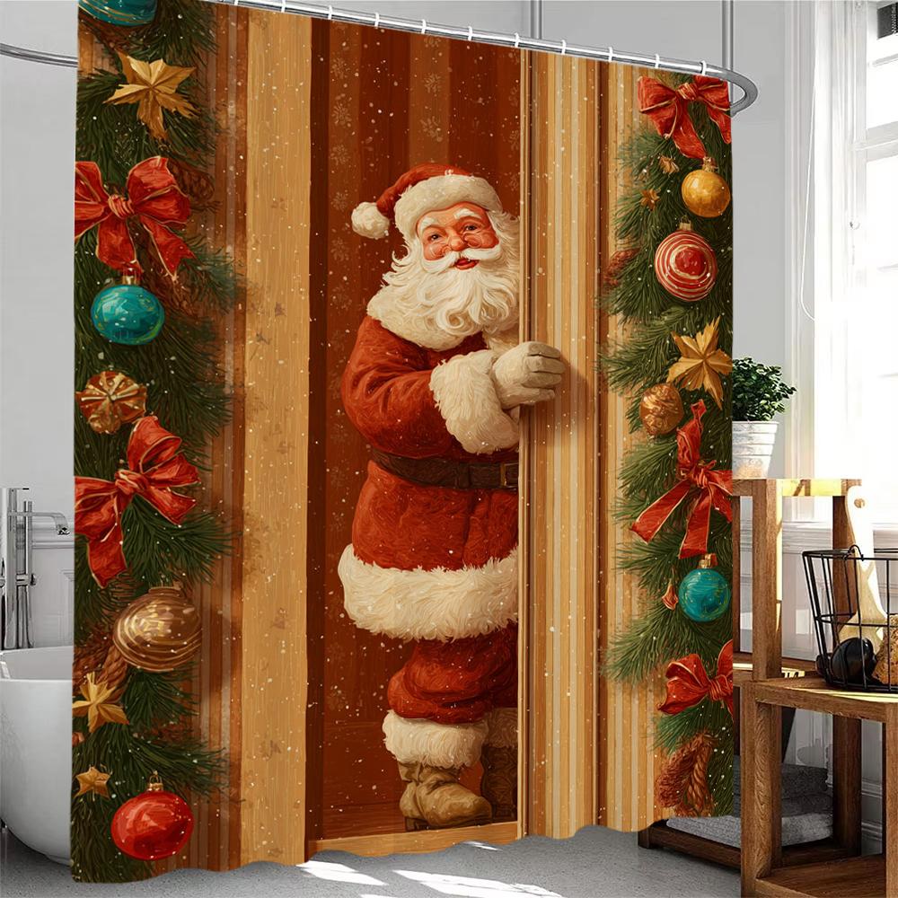 Christmas Shower Curtain Snowman Santa Claus Bath Curtain Bathroom Curtain With Hooks home Christmas holiday decorative curtain