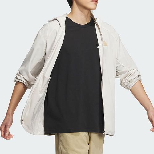 adidas solid color sun-protection woven hooded jacket, unisex, white