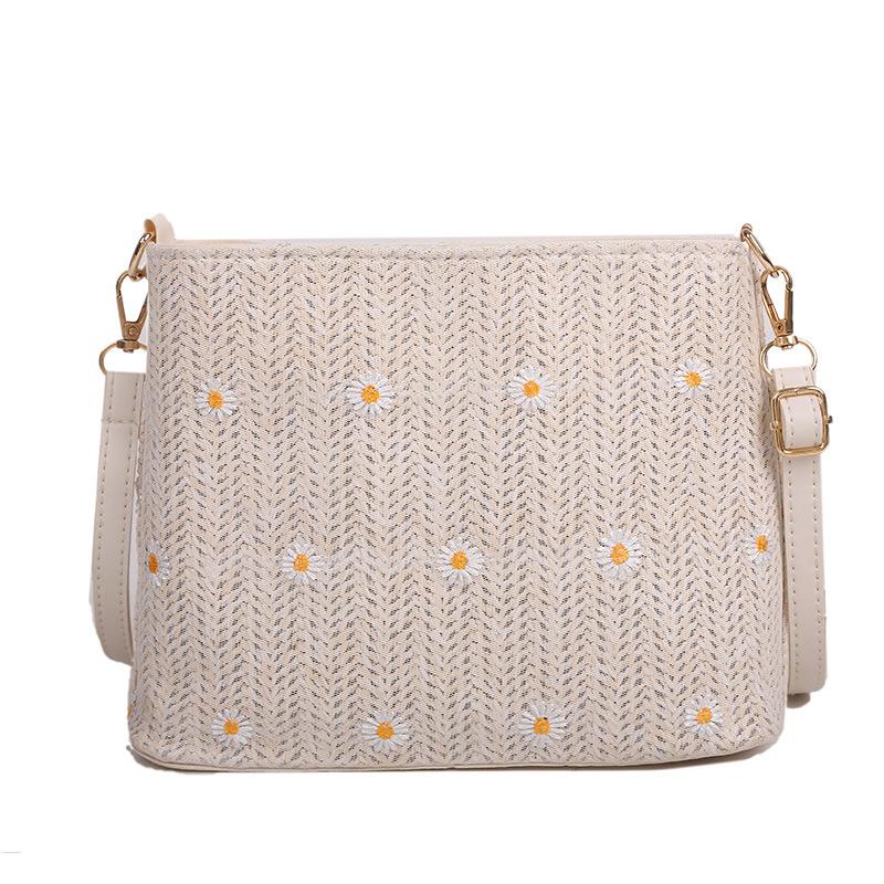 Woven Bag Womentexture Western Style Shoulder Bag Fashion Casual Simple Messenger Female Bag