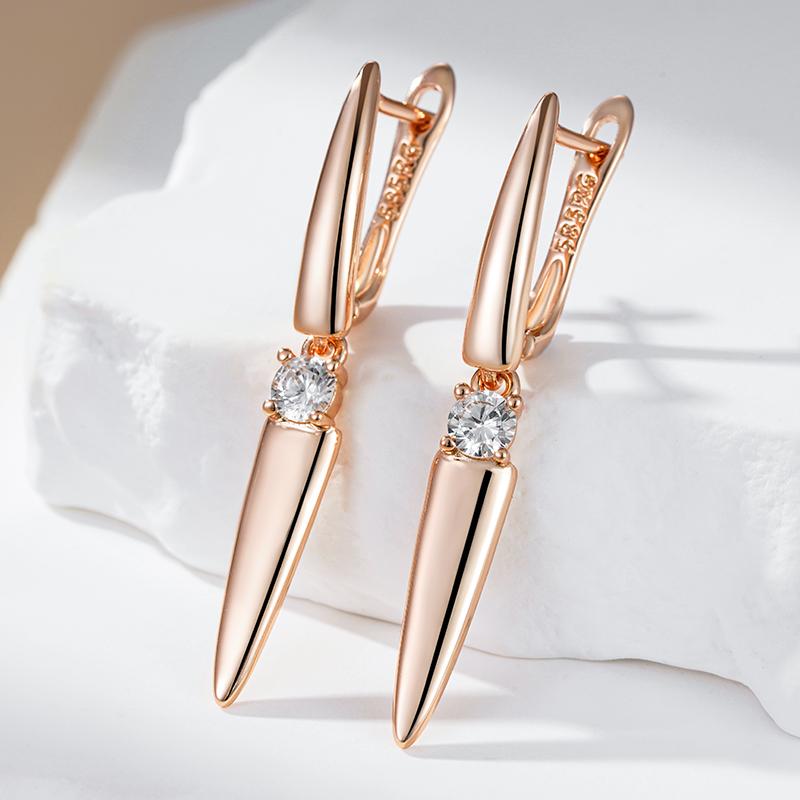 Kienl Simple  Rose Gold Color Long Drop Earring For Women Luxury Shiny Natural Zircon Accessories High Quality Daily Jewelry