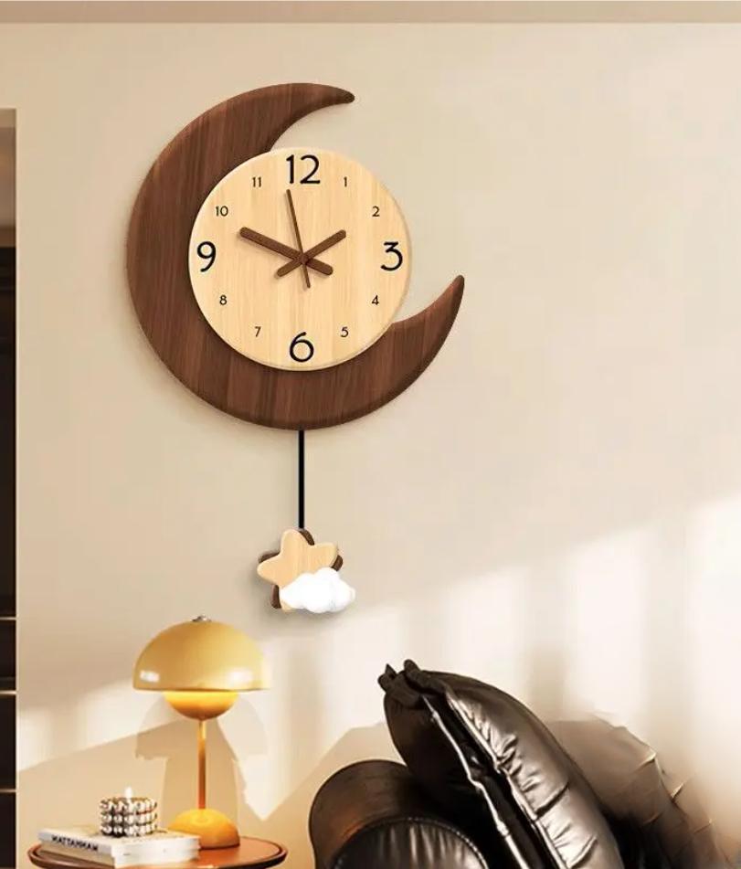 Retro Moon Living Room Wall Swing Clock 2025 New Household Wall-mounted Wall Hanging Pendulum Clock Watch Home Decoration