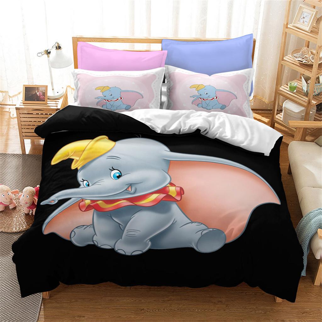 Children Flying Dumbo Bedding Set 3D Cartoon Elephant Duvet Cover 3D Print Kids Adults Single Double Bed Bedroom Decoration