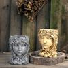 Face Sculpture Succulent Cactus Head Flowerpot Plant Pots Container Gray