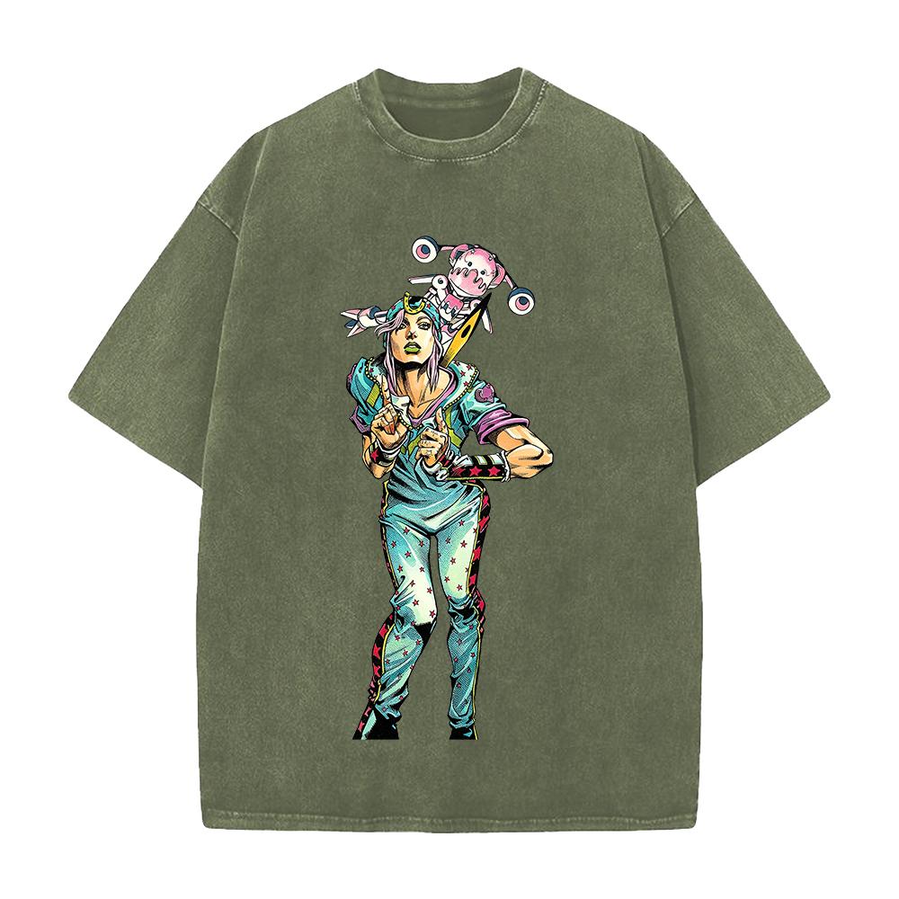 JoJo's Bizarre Adventure Johnny Joestar Tusk Print T Shirt Men Women Clothing Oversized Tshirt Vintage Washed Cotton Streetwear