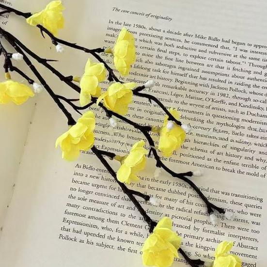 10 Pcs Artificial Plum Blossom Fake Long Stem Wintersweet Flowers Realistic Faux Silk Cherry Branches for Wedding Home Office