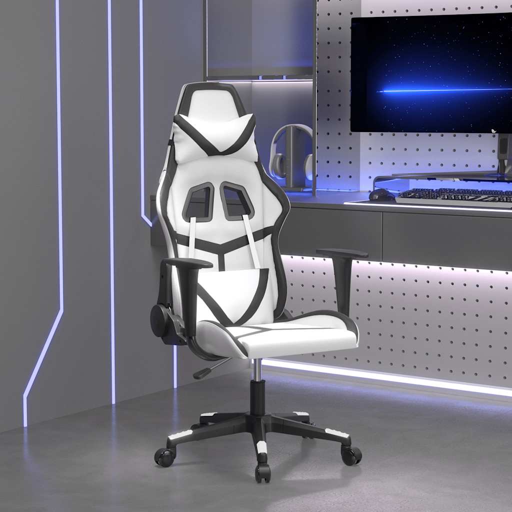 Gaming Chair with Massage Function White and Black Artificial Leather