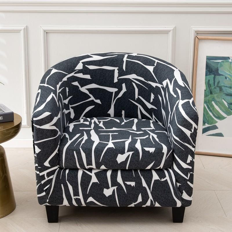 Club Chair Slipcover 2 Piece Stretch Printed Round Barrel Chair Covers Removable Tub Chair Slipcover With Elastic Bottom