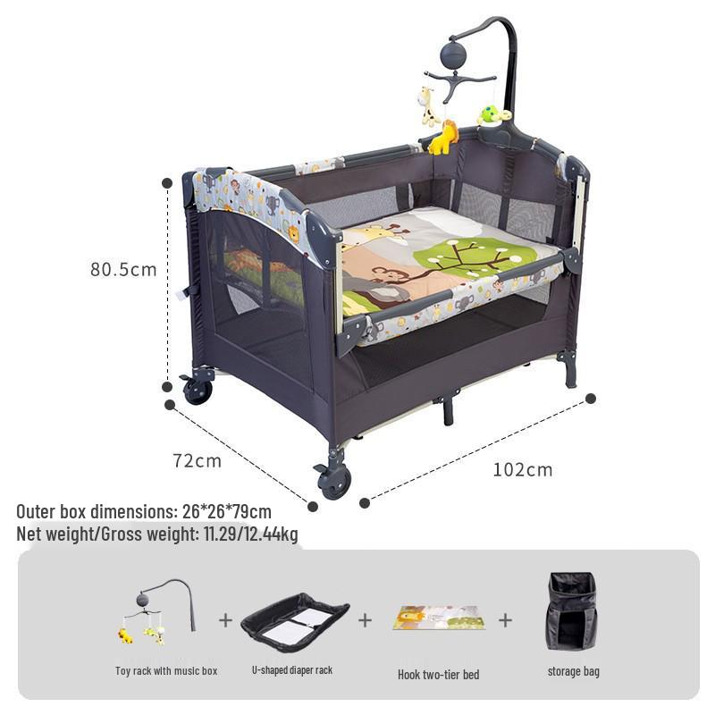 Tragbares Multifunktionales Babybett und King-Size-Bett-Kombi mit Wickeltisch für Säuglinge und Kleinkinder