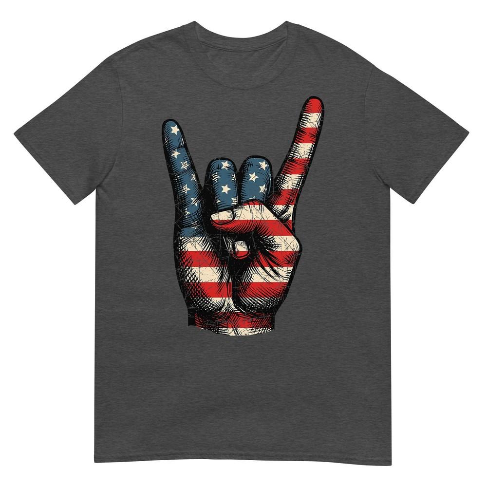 Retro Merica Rock Sign 4th Of July Vintage Usa American Flag TShirt