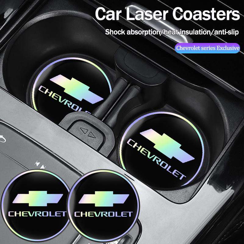 BRSYE1 Keychain 2PCS Car Water Coaster Pad Laser Water Coaster Accessories For Chevrolet Lanos SS Z71 Sail Corsa Aveo Matiz Onix Camaro