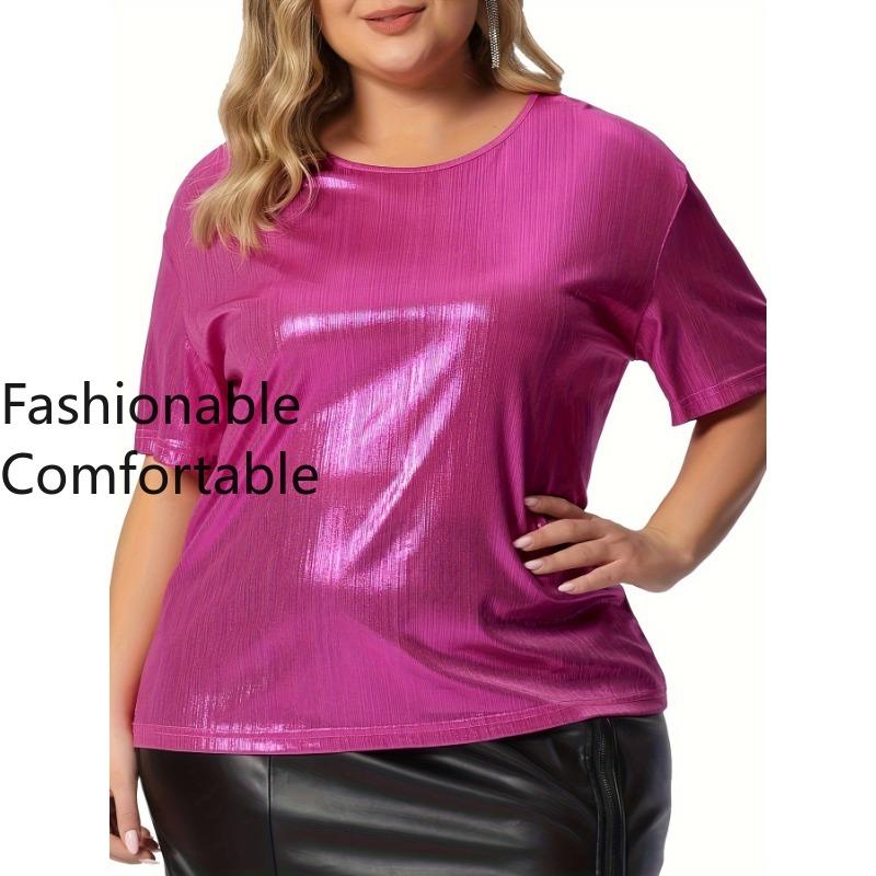 Letnia koszulka damska, luźna, duża, z okrągłym dekoltem, jednokolorowa koszulka z krótkim rękawem