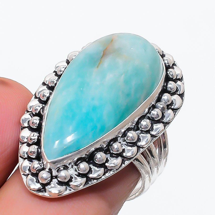 Amazonite Gemstone 925 Sterling Silver Jewelry Ring Size 7