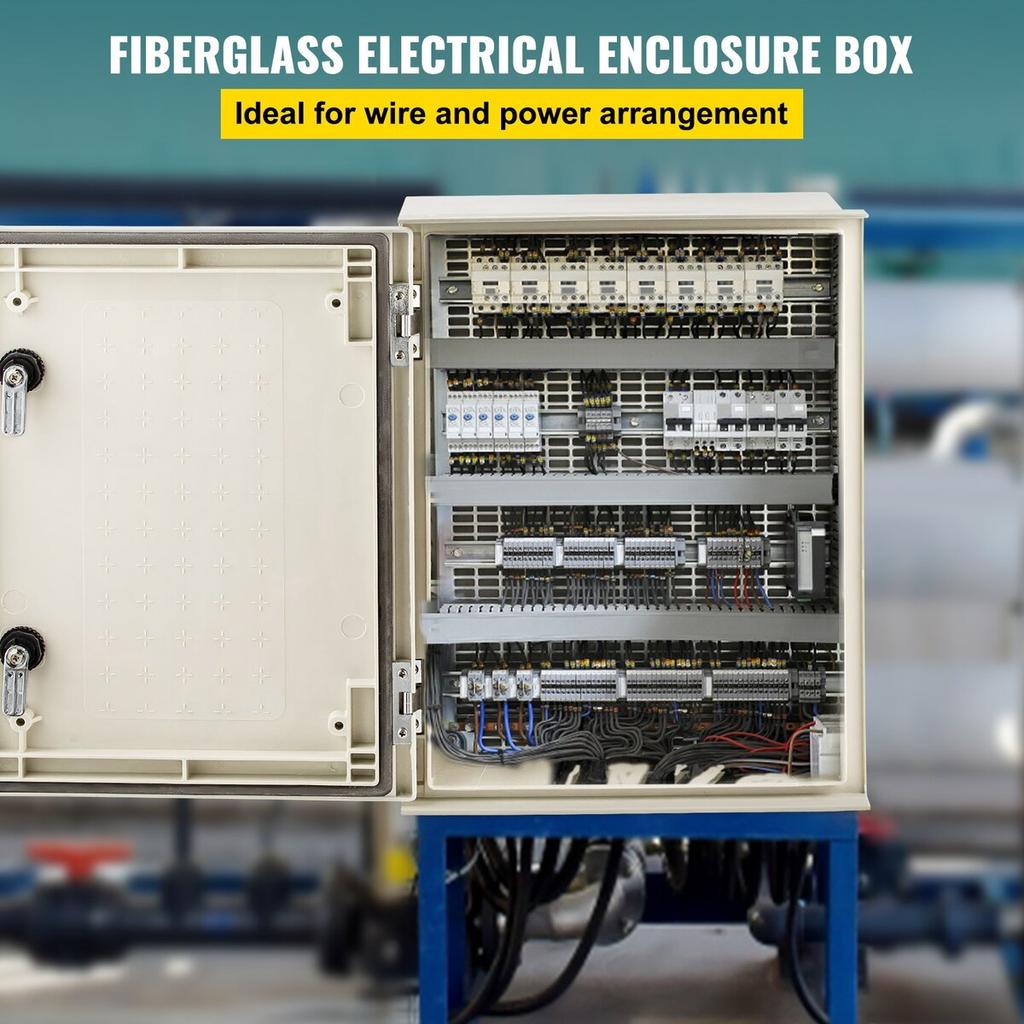 NEMA Fiberglass Enclosure, 16 x 12 x 8 in NEMA 4X Fiberglass Electrical Box, IP66 Waterproof & Dustproof, Outdoor/Indoor Electrical Junction Box, with