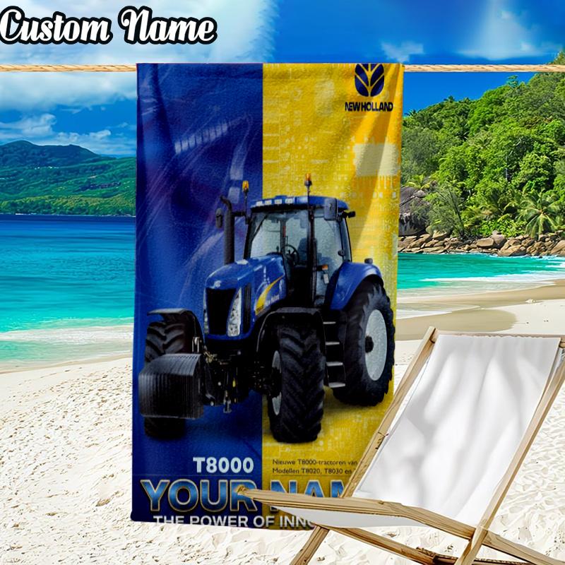 Custom Name New Holland Construction Beach Towel - Soft, Ultra-Absorbent Microfiber, Lightweight, Perfect for Beach, Parties, Travel, Camping