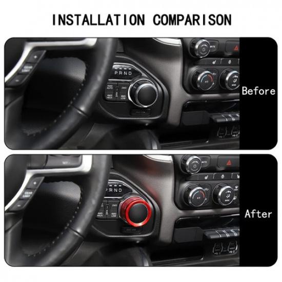 Red Headlight & Gear Knob Switch Knob Cover Trim Ring For Dodge RAM 1500 2018+