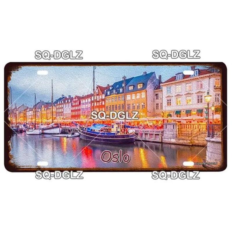 Vintage European Cityscape Metal Painting Home Cafe Bar Interior Decor