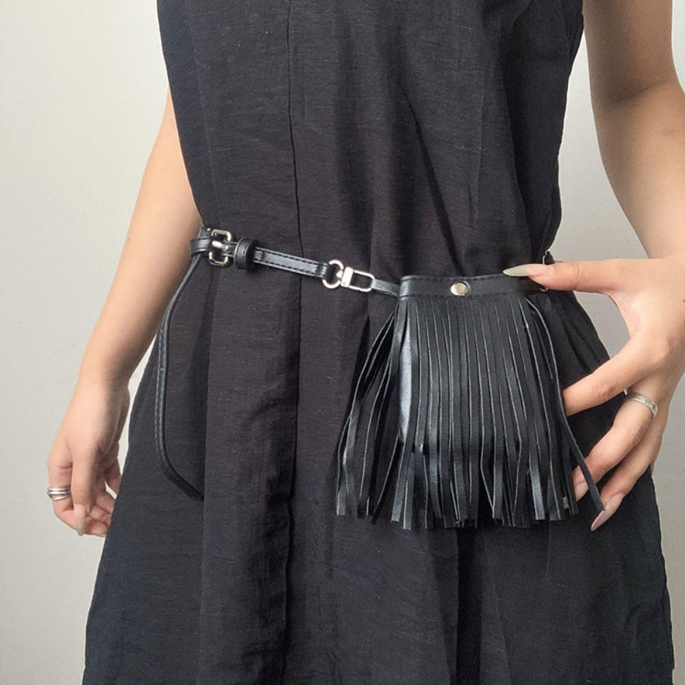 Zinc Zinc Alloy Waistband with Bag PU Leather Pocket Belts Fashion Tassel Belt Waist Accessories