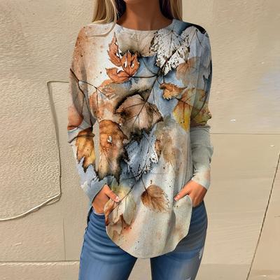 Maglione da donna, casual, a maniche lunghe, a maniche lunghe, con stampa retrò, stampato, girocollo