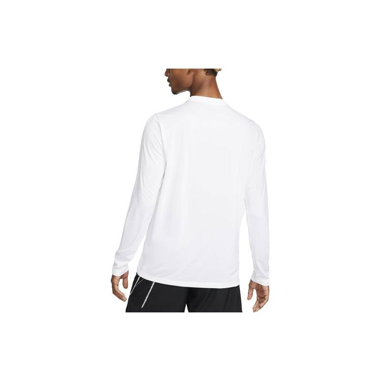 Nike Dri-FIT Legend Solid Logo Crew Neck Loose Fit Long Sleeve T-Shirt Men Tops White DX0993-100