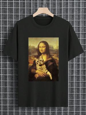 Letní Novinka Manfinity Dauomo Pánské Tričko s Potiskem Mona Lisa Retro Streetwear Vysoce Kvalitní Pánské Tričko s Kulatým Výstřihem a Krátkým Rukávem