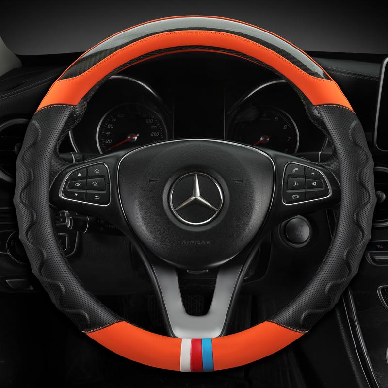 Skórzana osłona na kierownicę do samochodu z włókna węglowego do modeli Mercedes Ben AMG 38cm A C CLA E GLA GLC GLE S B CLS klasa