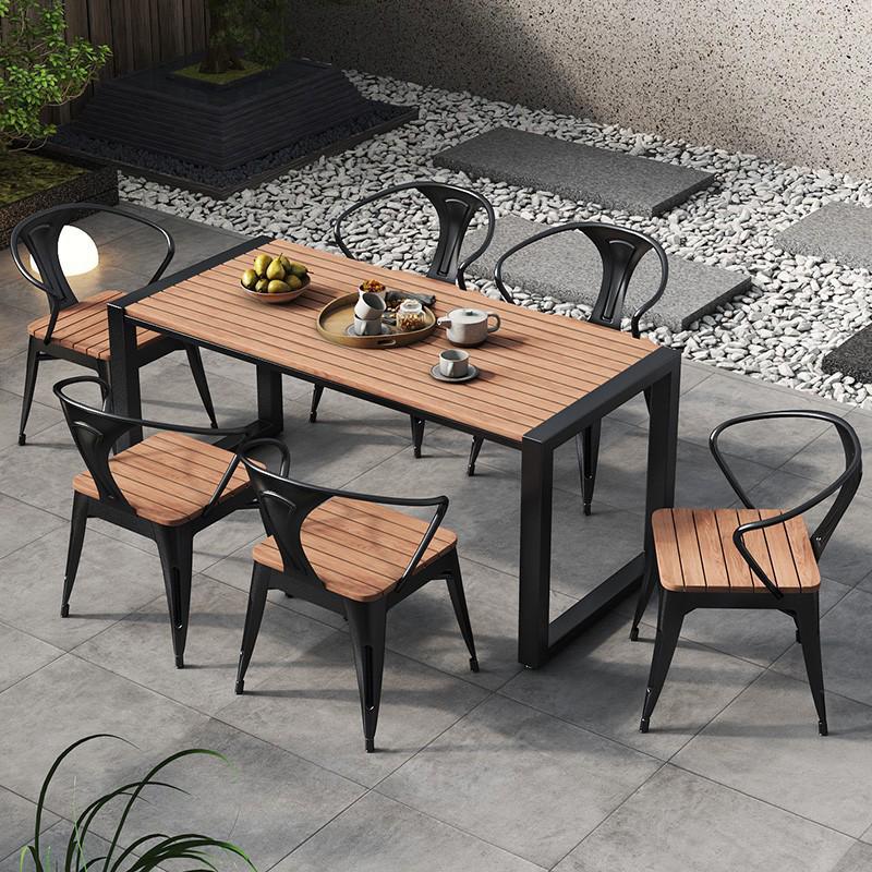 Garden Anti-Corrosion Wood-Plastic Composite Dining Set: Outdoor Table & Chairs for Courtyard, Balcony, or Cafe
