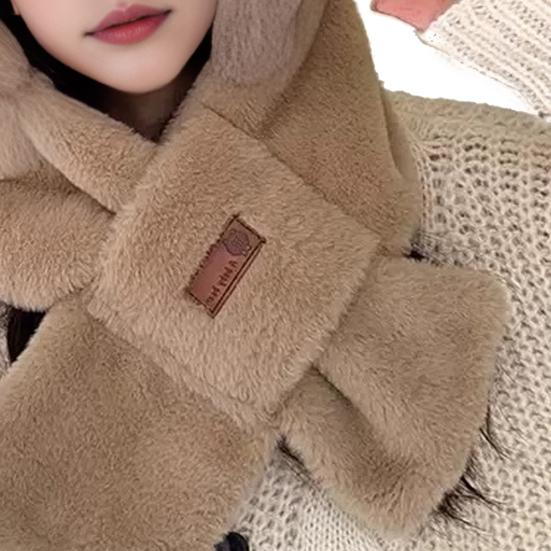 Women Winter Integrated Hat And Scarf Thick Fleece Warm Cartoon Fox Ear Decor Windproof