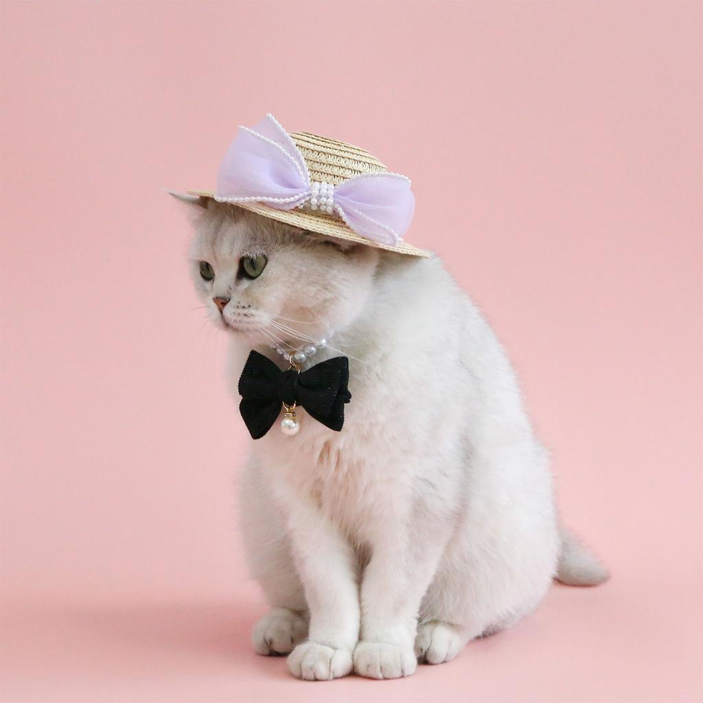 Small Pet Straw Hat Spring Summer Camping Photography Dogs Straw Hat Elegant Style Outdoor Sun Hat for Dogs and Cats