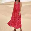 Women's Summer Round Neck Printed Sleeveless Large Swing Dress With Pockets