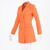Revers Langarm Pattentaschen Büro Blazer Herbst Zweireihig Mittellang Damen Anzug