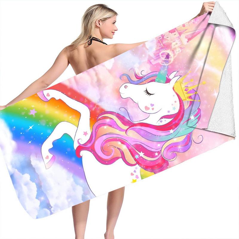 animation unicorn series digital-printed polyester Superfine fiber double-sided fleece Beach vacation bath towel, beach towel