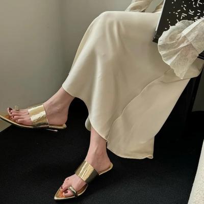 2024 New Summer Fashion Flat Sandals Pointed Toe Thin Low Heels Women Slippers Casual Sandals Flip Flops Shoes