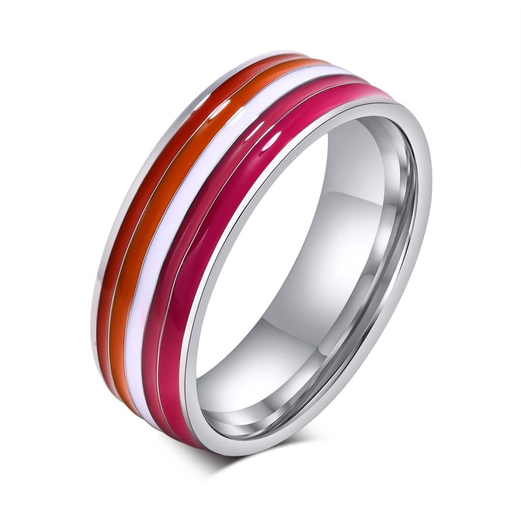 Edelstahl Lesbischer LGBT Ring für Frauen Paar, Pride Liebe Versprechen Band Streifen Flaggenfarbe Verlobungsringe
