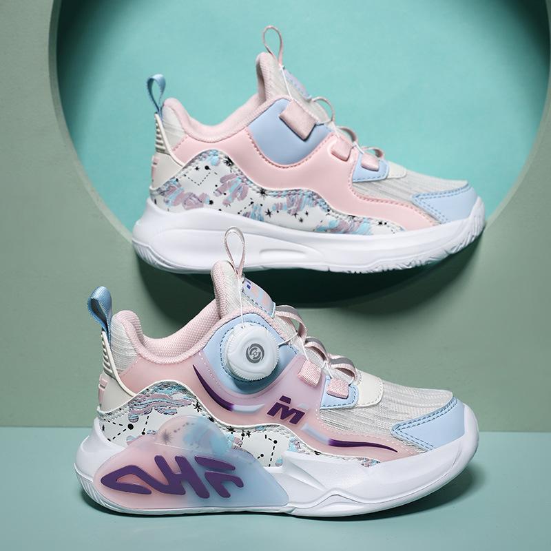 Autumn leather new children's sports shoes, boys and girls breathable rotating buckle sports running shoes shock absorption and non-slip