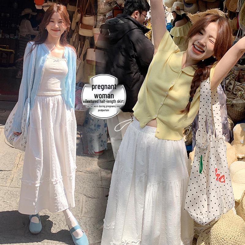 Spring 2026 Korean-Style Maternity Ruffled A-Line Midi Skirt M