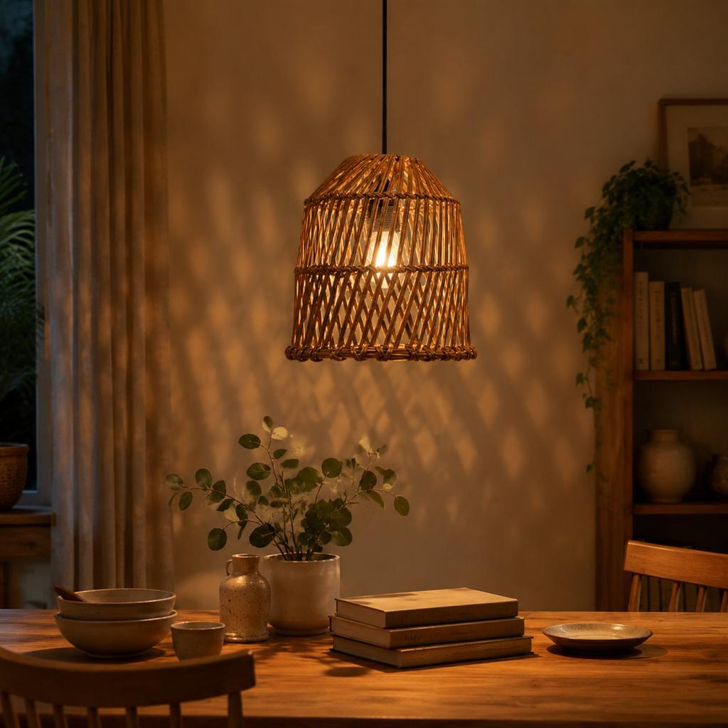 Handwoven Rattan Pendant Lamp Shade Vintage Style Decorative Lighting Fixture Cover for Ceiling Lights Rustic Bohemian Design
